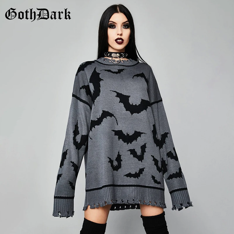 Женский свитер с графическим принтом Goth Dark готический Свободный пуловер длинным