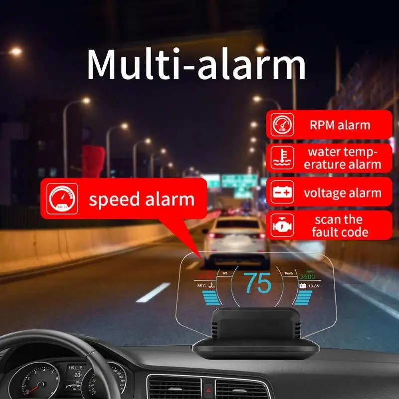 Автомобильный HUD OBD2+ gps дисплей HD светодиодный проектор на лобовое стекло Предупреждение о превышении скорости проектор автоматическая электронная сигнализация напряжения