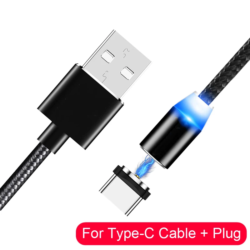 1 м 2 м Магнитный кабель Micro Usb type C Быстрая зарядка Microusb type-C Магнитный зарядный провод USB C для iPhone 11 X Xr Xs 7 usb кабель - Color: Black Type C Cable