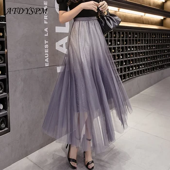 

New Summer Skirt 2 Layers Princess Tulle Skirts Womens Mesh Pleated A-line Saia Female Jupe Tutu Skirts Faldas Mujer Moda