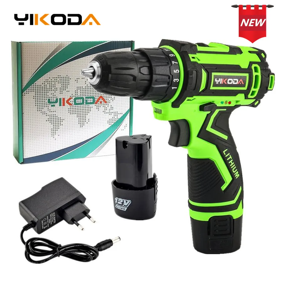 

YIKODA 12V Electric Drill Rechargeable Lithium Battery Parafusadeira Furadeira Double Speed Cordless Drill DIY Power Tools