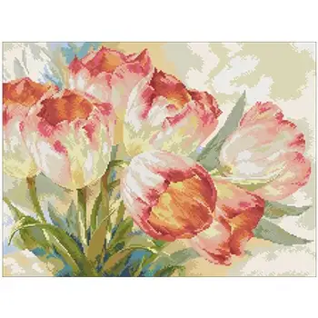 

tulip patterns Counted Cross Stitch 11CT 14CT 18CT DIY wholesale Chinese Cross Stitch Kits Embroidery Needlework Sets home decor