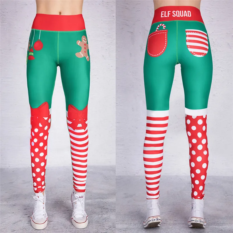 Christmas printed jacquard hip and waist lady pants with high bottom leggings |