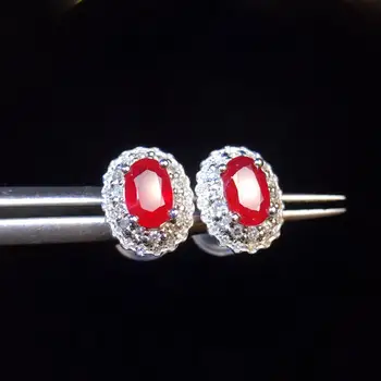 

Ruby Earrings Real Pure 18 K Gold AU750 100% Nature pigeon blood red Ruby 1.09ct Female Earrings Fine Gift women Stud Earrings