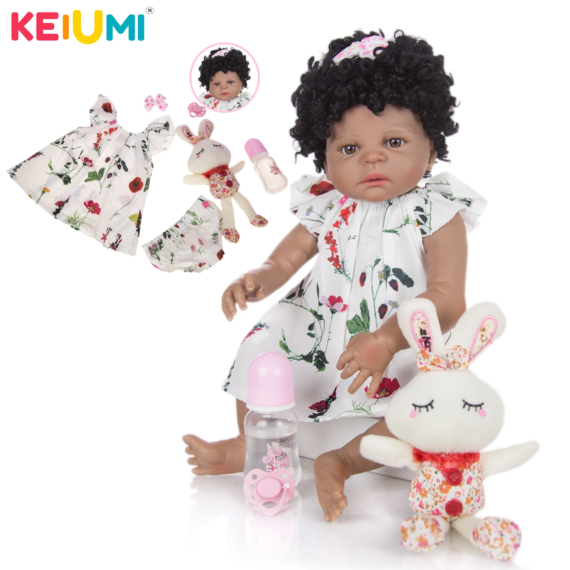 Силиконовые куклы Новорожденные KEIUMI на все тело 23 дюйма куклы-Младенцы из черной