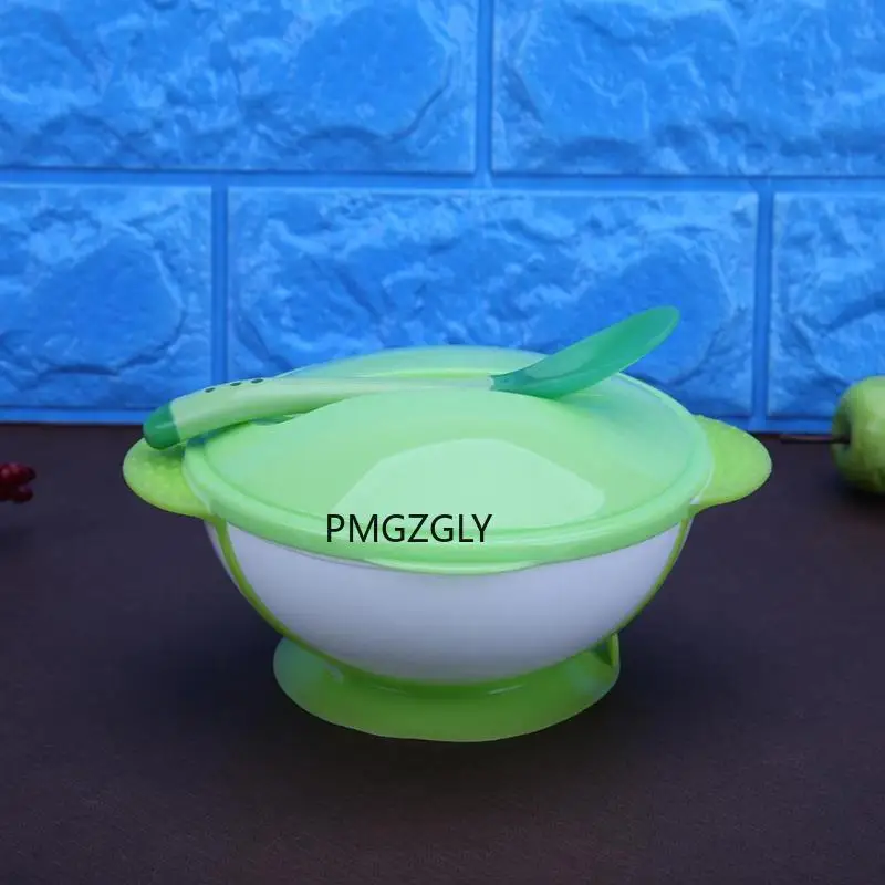 Feeding dishes Kids Lid Bowl 2 Pcs Spoon Cartoon Color Sucker Bowl Fork Set Toddler Baby Training Eating Safe PP Spoon Prop