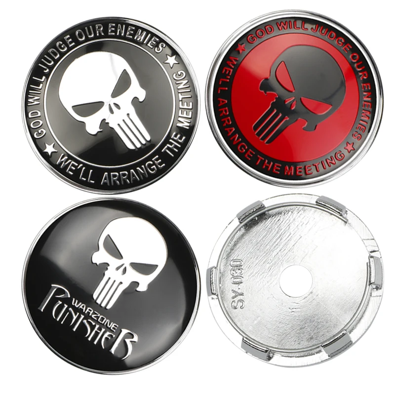 

4pcs 60MM THE Punisher Car Wheels Tires Wheel Center Caps Emblem Badge Decal Symbol for Opel Renault Mazda BMW AUDI Ford Toyota