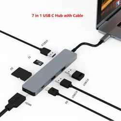 7 в 1 USB 3,0 концентратор USB порт + type-C + HDMI + SD/TF кардридер адаптер для MacBook для DELL XPS lenovo ASUS hp