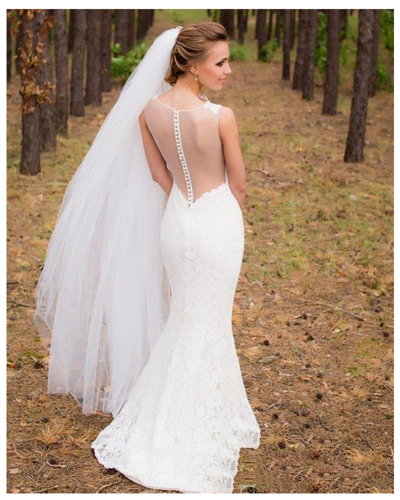 LORIE-2019-White-Mermaid-Wedding-Dress-High-Neck-Appliqued-Tulle-Stare-Sleeves-Boho-Wedding-Gown-Long (2)