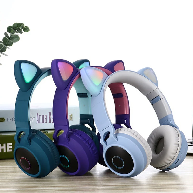 DHL Cat Ear Bluetooth Headphones Flashing Glowing Gaming Headsets LED Light Wireless Stereo Headband Cute Earphones Kids Gift