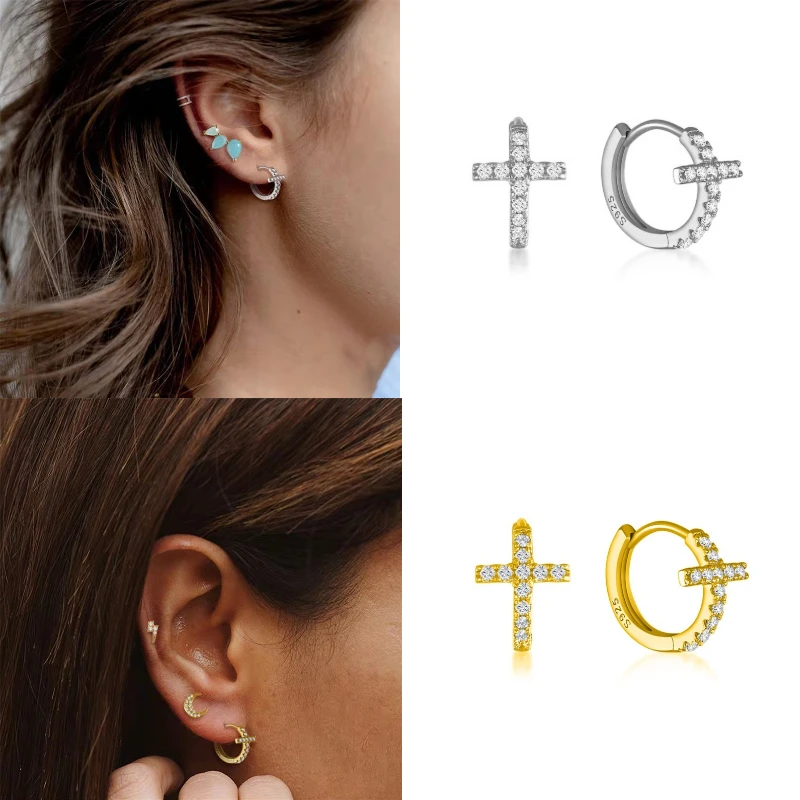 Gold Silver Color Simple Huggies Full Rainbow Zircon Hoops Earring for Women Fashion Drops Piercing Pendiente Ohrringe Jewelry