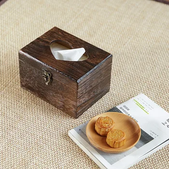 

Antique solid wood tissue box square napkin rack removable high quality desktop storage box LB11307