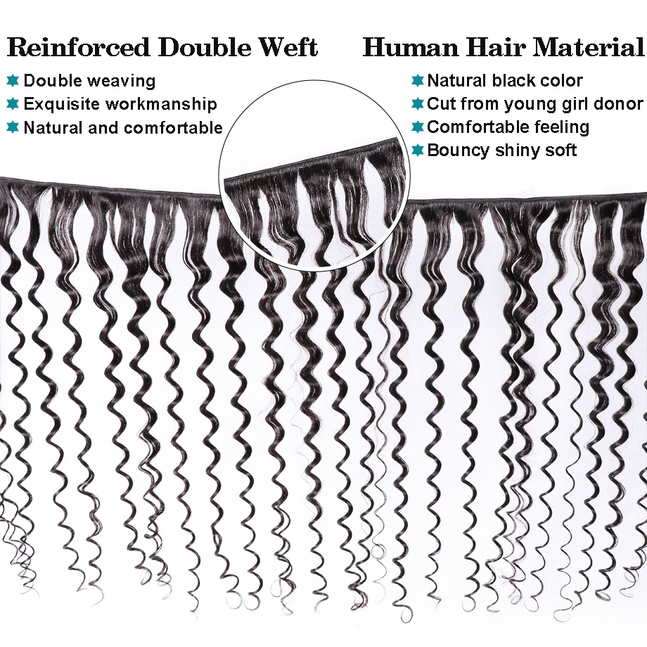 [BY] глубокая волна пряди с закрытием бразильские человеческие волосы 3 пряди с закрытием натуральный цвет швейцарское кружево с детским наращивание волос