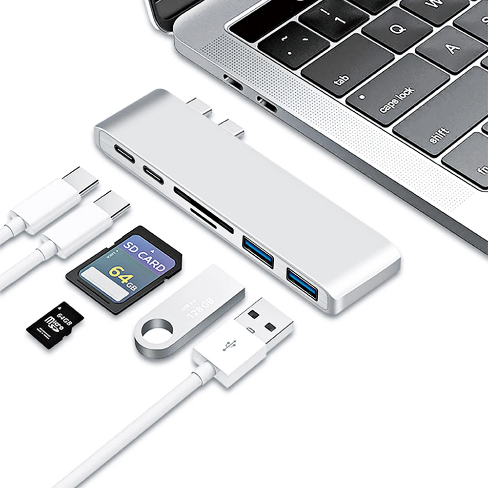 USB C концентратор с sd-кард-ридером, алюминиевый зарядный порт, USB 3,0 концентратор, конвертер для MacBook