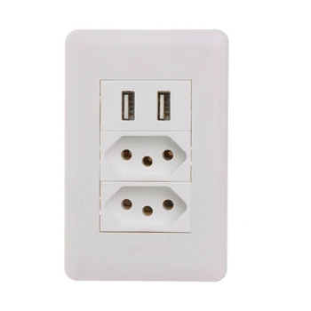 

1 2 gang Wall Power Brazil switch Socket 15A Brasil Standard Double Soquete 5V 2100mA Dual USB Charger Port 115*75mm AC 110~250V