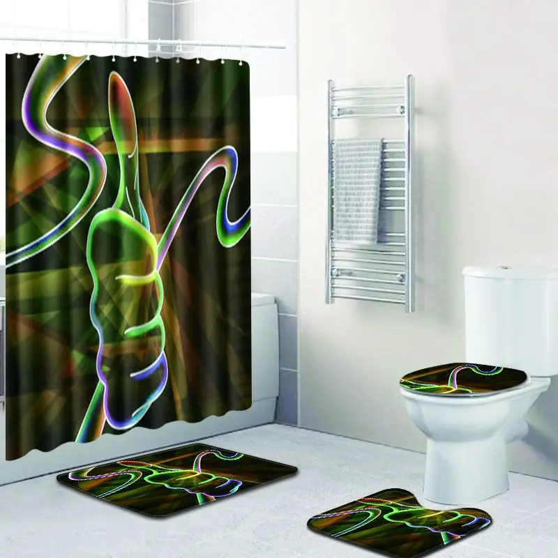 

4pcs/set Creative Colorful Simple Print Shower Curtain Bathroom Fabric Polyester Waterproof Toilet Seat Cover cortinas de bano