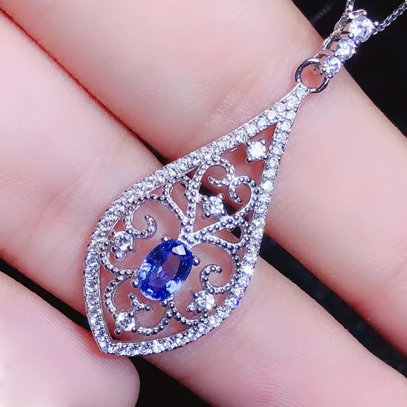 Blue Sapphire Pendant Anti Tarnish Necklace - Subhranika Jewellery