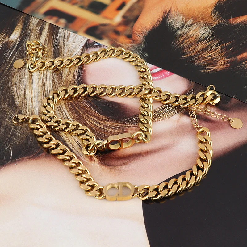 Chain Necklace Jewelry Cuban Stainless-Steel Statement Metal Women Party-Gift for Texture