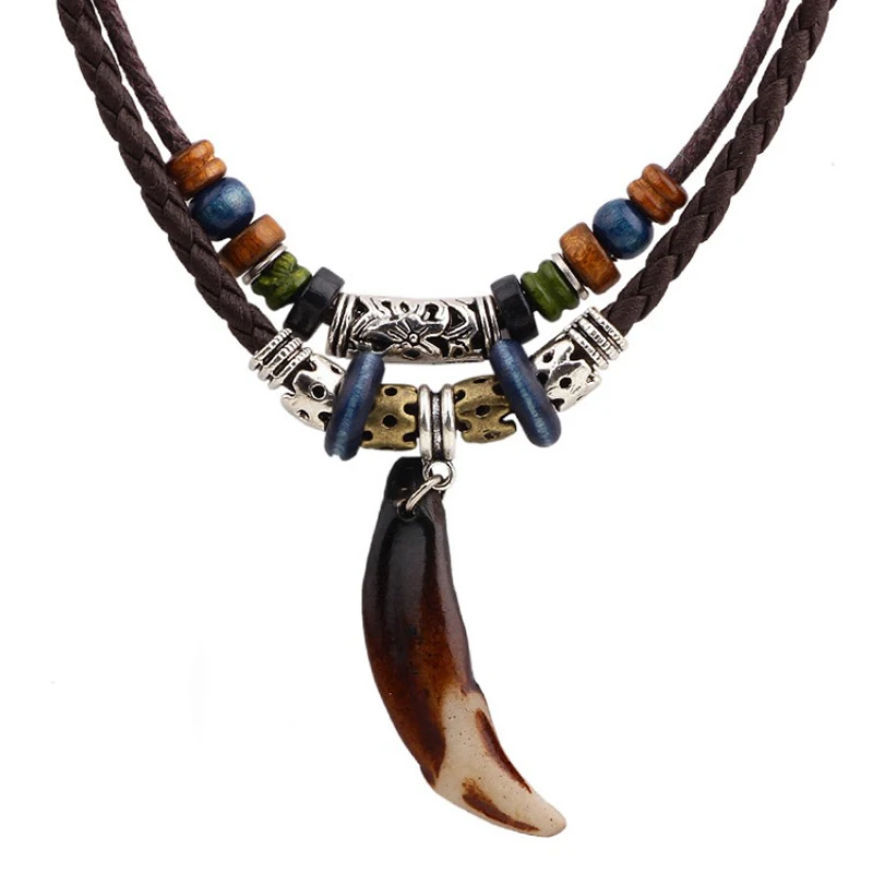Этическая племенная искусственная кость яка зуб смола Шарм ожерелье с кулоном