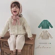 Детский плотый вязаный кардиган для девочек, свитер для детей ясельного возраста, вязаная куртка для малышей, весна-осень, свитера из чистого хлопка для малышей