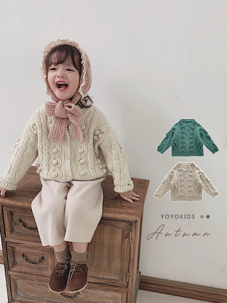 

Children Girls Solid Color Cardigan Sweater Toddler Kids Knitted Jacket Baby Spring and Autumn 2019 Toddler Pure Cotton Sweaters