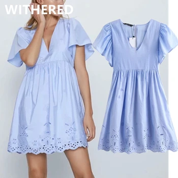 

Dave&Di 2020 indie folk vintage simple embroidery lace loose summer dress women vestidos de fiesta de noche vestidos party dress