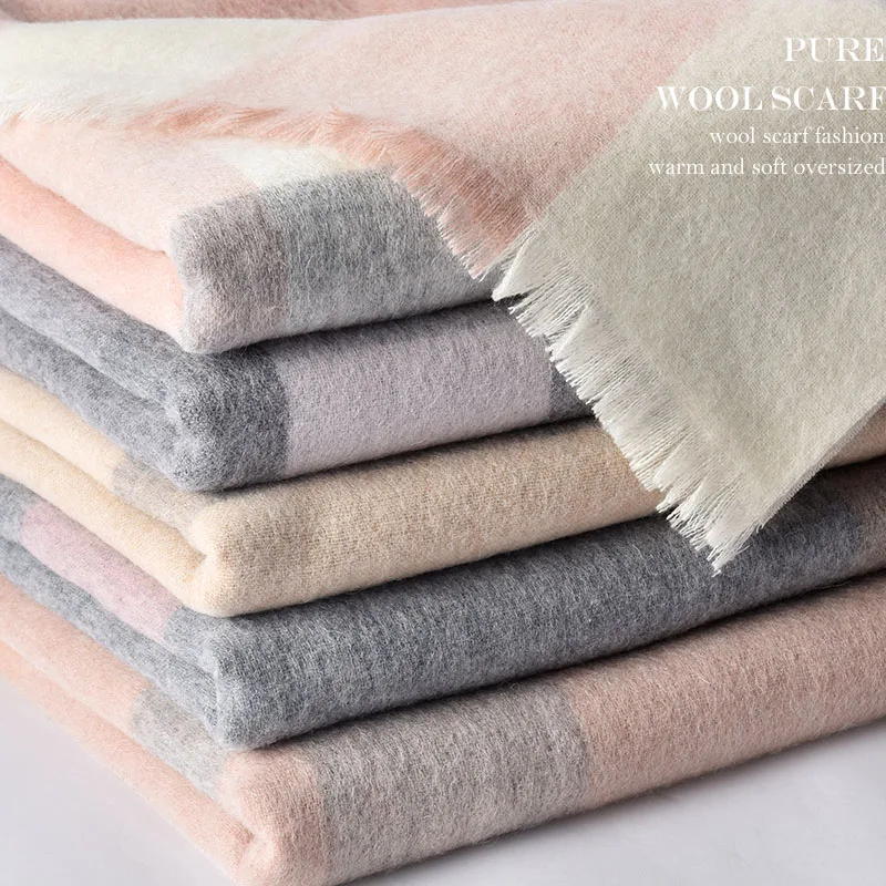 

100% Wool Scarf Women Large Size Warm Pure Wool Shawls Wraps For Ladies Autumn Winter Fashion Thicken Soft Sheep Wool Scarves