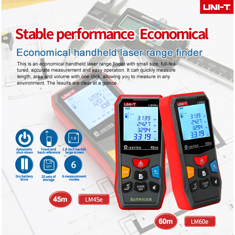 

UNI-T 45M Digital Laser Rangefinder Distance Meter Ruler Building Tape Measure Large LCD Backlight