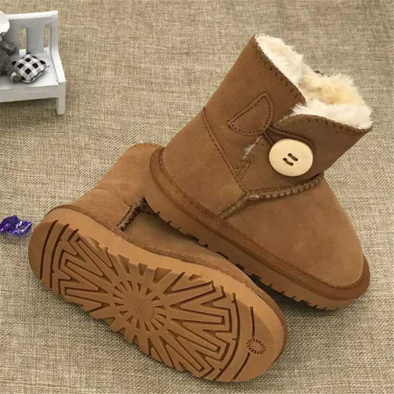 Австралийская детская обувь; детские зимние ботинки; фирменные зимние плюшевые ботинки для маленьких девочек; Теплая обувь из натуральной кожи; ботинки для маленьких мальчиков