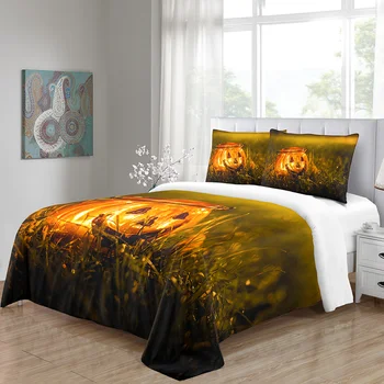 

King Comforter Set Luxury Happy Halloween Duvet Cover Full Size Bedroom Pillowcases Custom Designer Home Textile Pumpkin Lantern