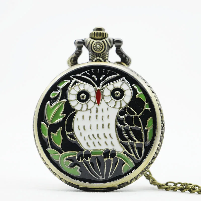 High-Quality-Vintage-Classic-New-Bronze-Colorful-Enamel-Owl-Pocket-Watch-Necklace-With-Chain