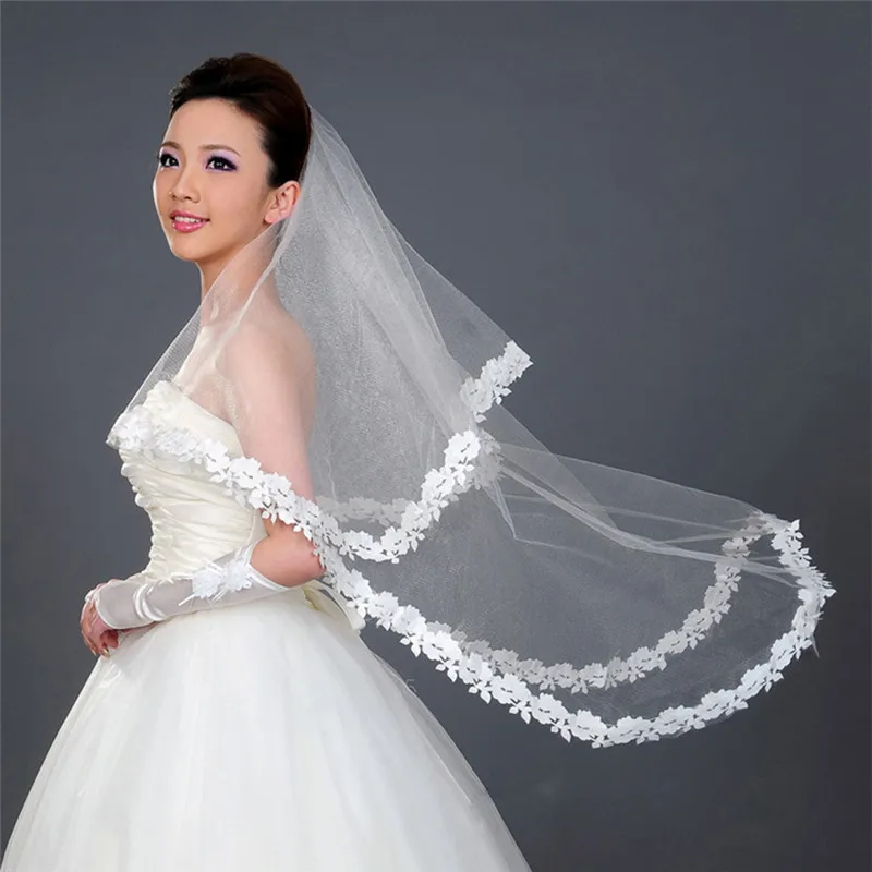 1.5m White One Layer Lace Edge White Ivory Cathedral Wedding Veil Long Bridal Veil Engagement Accessories 2020