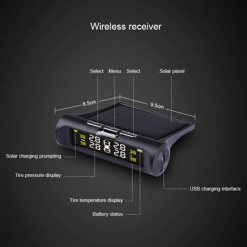 Jansite умный автомобиль TPMS система контроля давления в шинах Солнечная энергия цифровой ЖК-дисплей Автоматическая охранная сигнализация s давление в шинах