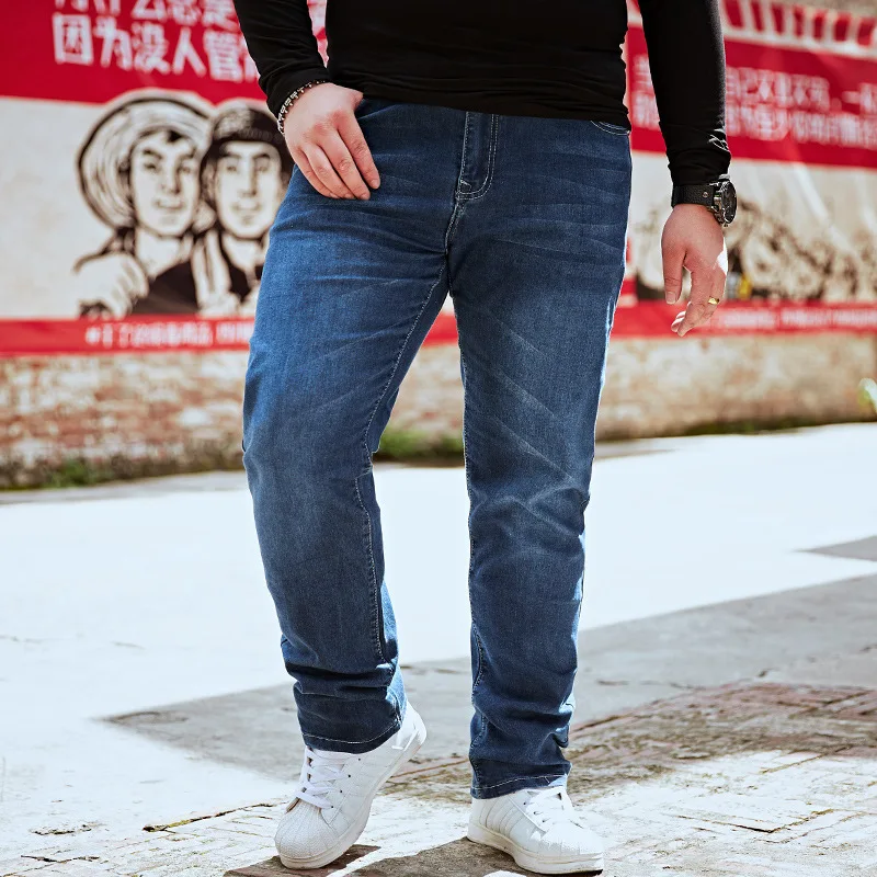 Плюс-Размер затрудняетесь в выборе правильного размера? Джинсы Для мужчин Эластичность записная книжка С ПЕРЕПЛЕТОМ с посадка прямые брюки Для мужчин в Корейском стиле молодежная мода, ковбойские штаны