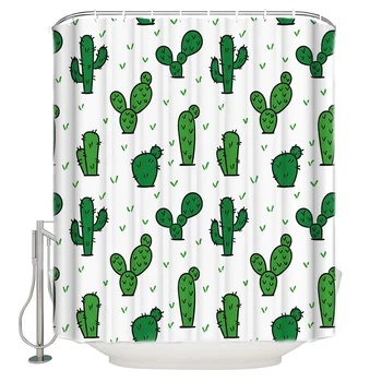 

WARMTOUR Shower Curtain Cartoon Cactus Green Bath Curtains Bathroom Decor with Hooks