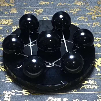

Natural Black Obsidian Stone Sphere Ball Seven Star Array Round Base Plate Fengshui Mirror For Home Decoration Gift