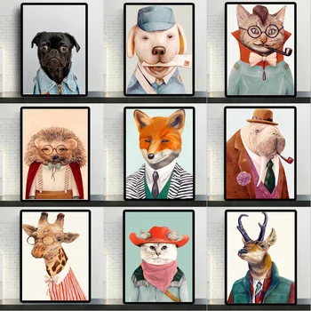 

Interesting animal pattern wall office decoration wall art canvas variety of animal clothes living room canvas painting