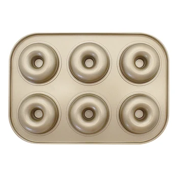 

6grid Doughnut Baking Tray Mold Carbon Steel Baking Food Mold for Cake Doughnut Mousse Golden Kichen Baking Tools
