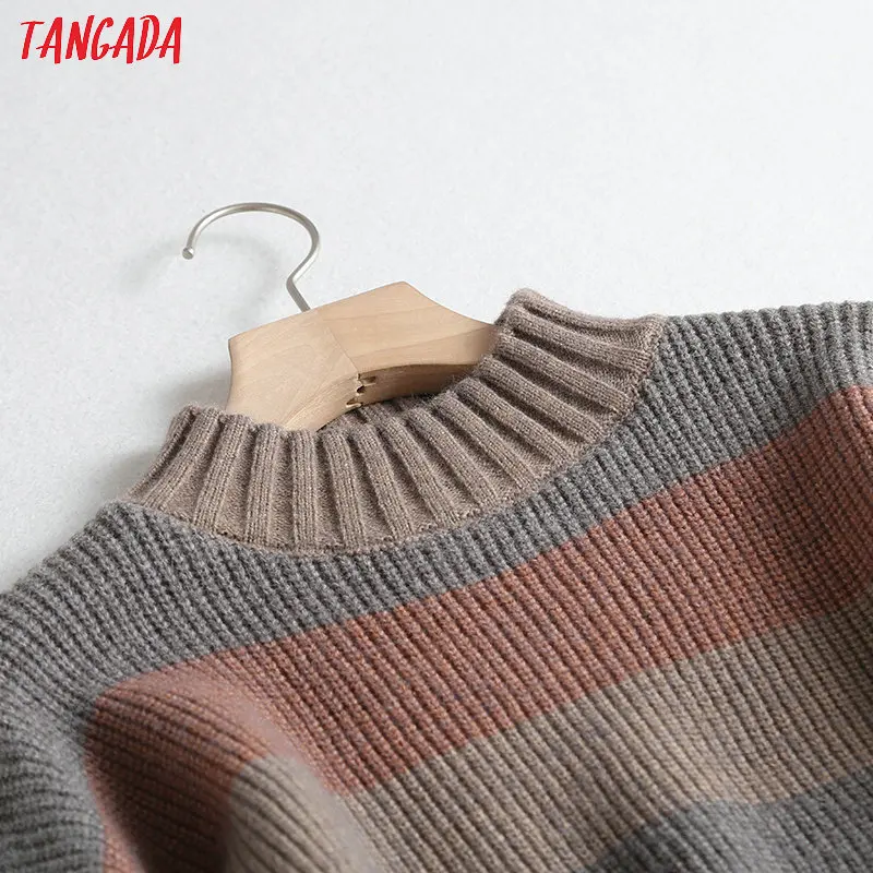 Tangada women stripe pattern oversize long jumper sweater atumn winter fashion long sleeve o neck pullovers tops BC58