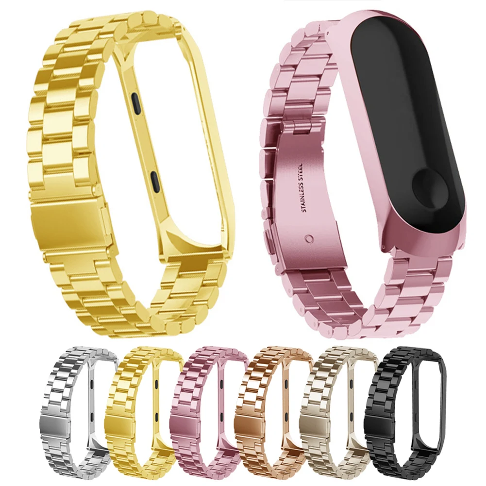 Watch Mi Band 3 or Band 4 Replacement Strap Double Elastic Buckle Stainless Steel Metal Wrist Strap Wristband Watchband