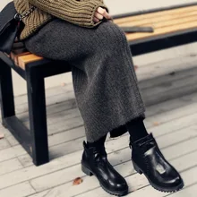 Зимняя юбка, Корейская вязанная юбка миди, юбки с высокой талией, Женская длинная юбка, вязанная сумка, юбки