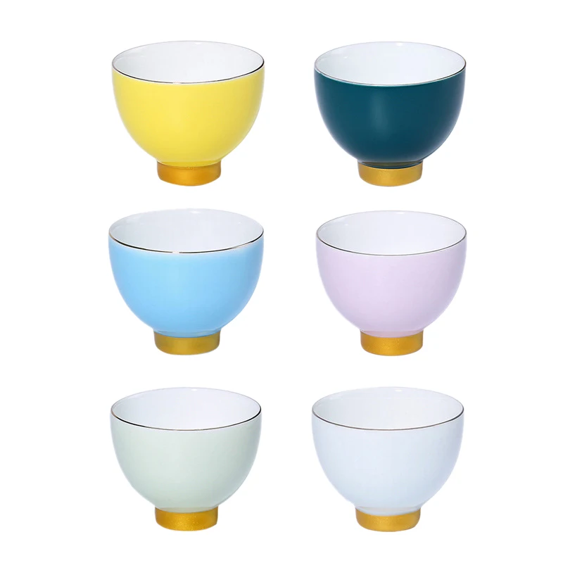 

Gold Plated Edge Chinese Bottom Seven Color Ceramic Kung Fu Tea Cup Premium Gift Set