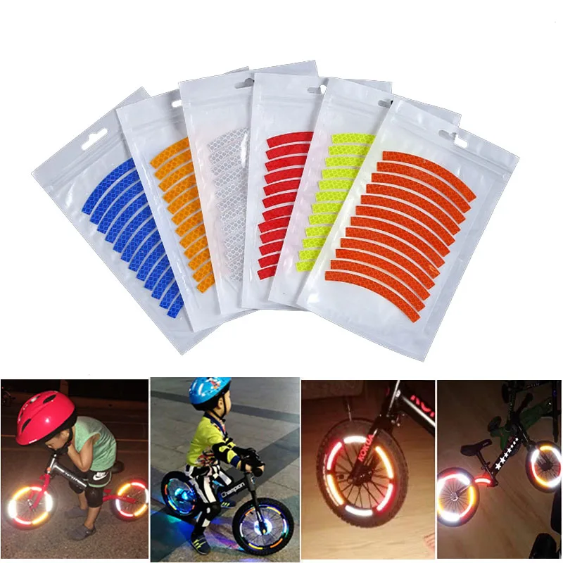 12Pcs Children's Balance Bike Reflective Stickers Wheel Decals Reflective Tape Safety Strips