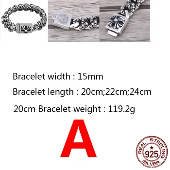 

C52 S925 sterling silver bracelet personality retro fashion punk hip-hop style cross flower design couple domineering style