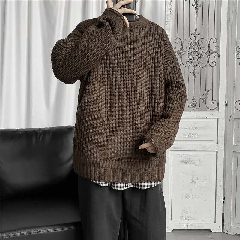 

Thick Sweater Men's Warm Fashion Casual O-neck Knitted Pullover Men Loose Korean Winter Knitting Sweaters Mens Clothes M-3XL