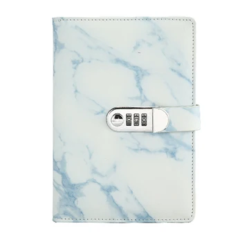 

A5 PU Leather Journal Wired Writing School Supply Business Bookmark Diary Note Book With Code Lock Marble Pattern Stationery