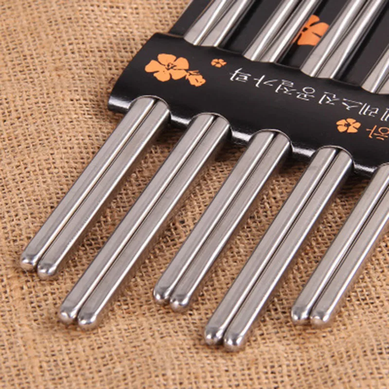 5Pairs Stainless Steel Square Chopsticks Chinese Stylish Healthy Light Weight Chinese Chopsticks Metal Non-slip Design Kitchen