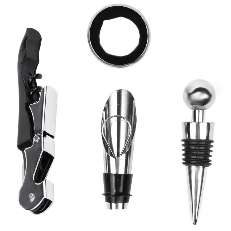 4 pcs/set Red Wine Opener Stainless Steel Pourer Ring Bottle Plug Hippocampus Knife red | Дом и сад