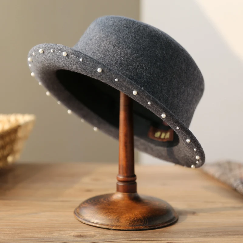 Mix Gray 57cm Sedancasesa классические котелки шляпы для женщин высокое качество австралийская шерсть фетровая шляпа канотье Осень Зима Мода дамы fedora cap - Цвет: Mix Gray 57cm