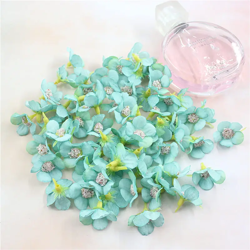 Tiffany Blue 2 см многоцветная Маргарита Флорес cabezas мини seda flores artificiales para guirnalda Скрапбукинг hogar boda украшение - Цвет: Tiffany Blue